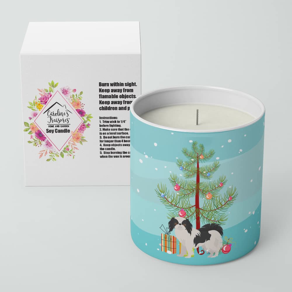 Caroline's Treasures CK3462CDL Japanese Chin Christmas Tree 10 oz Decorative Soy Candle Nature Soy Wax Essential Oil Home Decor Ideal for Bedroom Kitchen Bath Office Gift, 10 oz