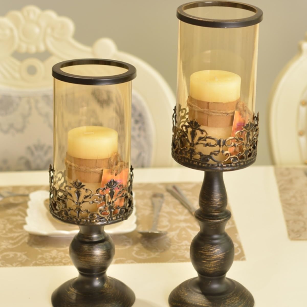 YUHUAWF Candle Holderss Retro Old Candlestick Home Living Room Porch Glass Ornaments Wedding Decoration Candle Holder Decorative Candlestick(Large)