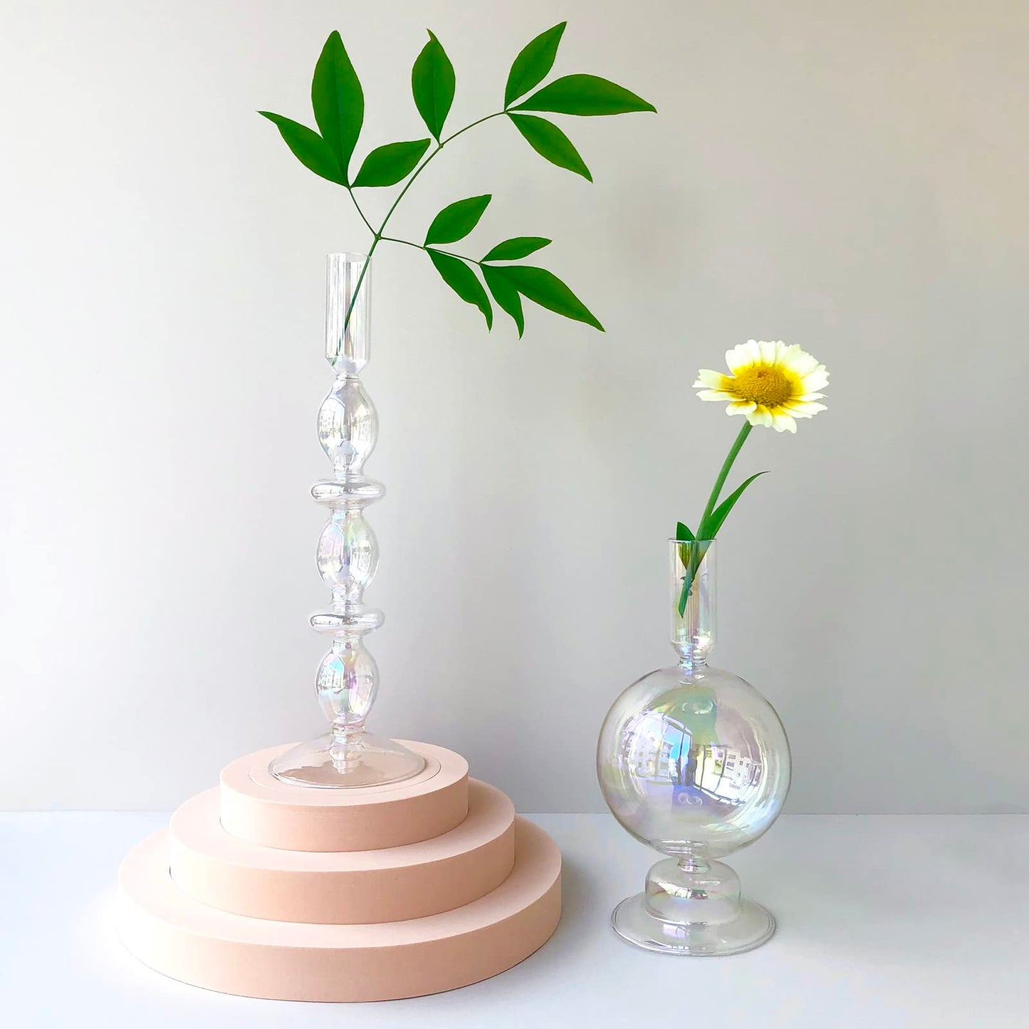 Amanman Candle Stick Candle Holder, Glass Candle Holders for Table Centerpiece, Modern Style Iridescent Candle Holder Mixed 4pcs