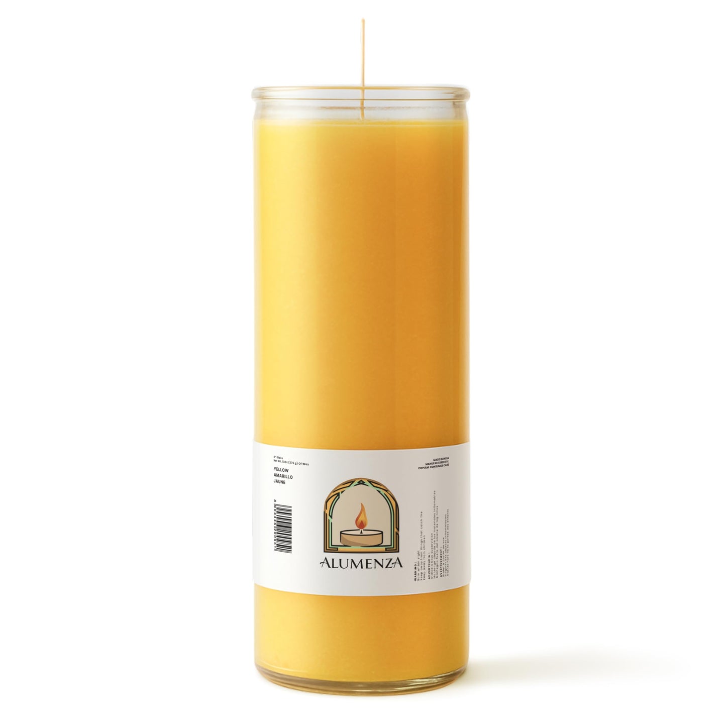 Alumenza 3 Pack Yellow 7 Day Candles in Glass Jar – Paraffin Wax, Clean Burning Unscented | Large & Tall Devotional Prayer Pillar Candles for Home, Memorial, Spells, Long Lasting