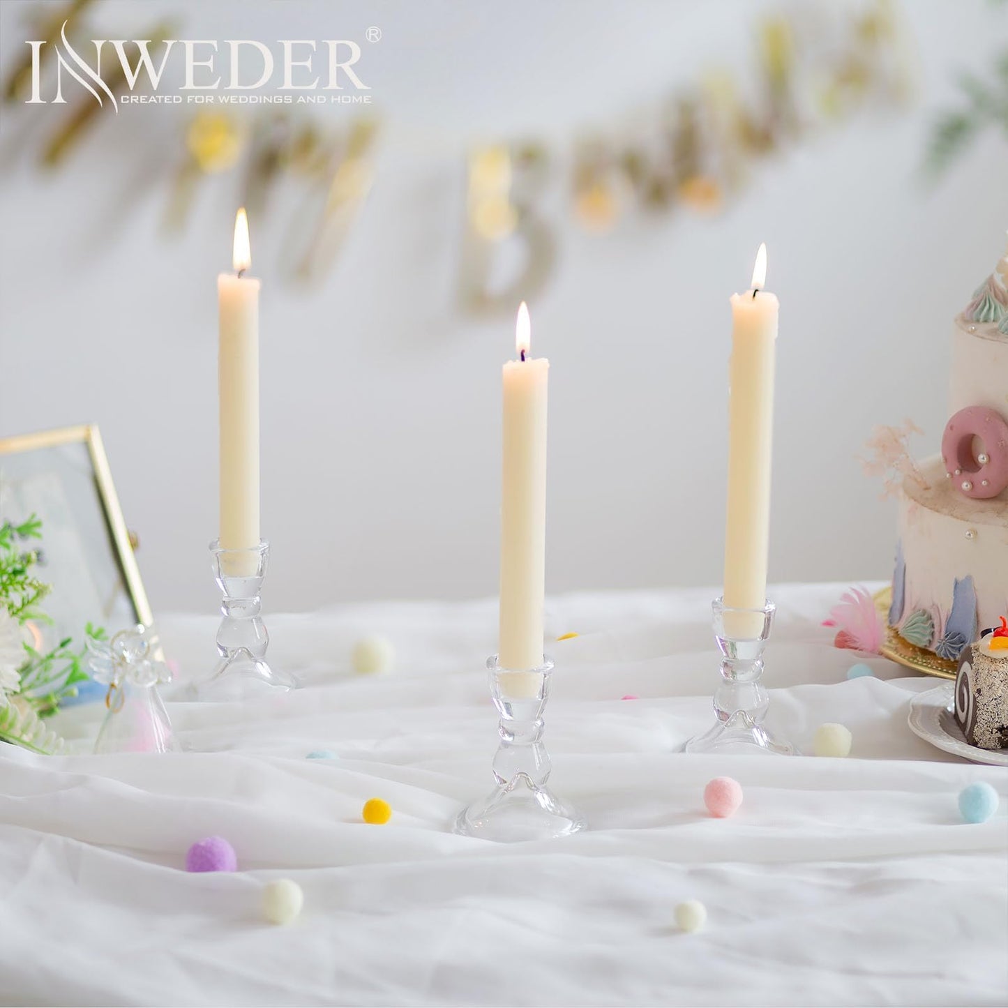 Inweder Glass Taper Candle Holders: Crystal Clear Candlestick Holders Modern Small Candle Stick Holder for Wedding Table Centerpiece Party Dinning Home Christmas Set of 4