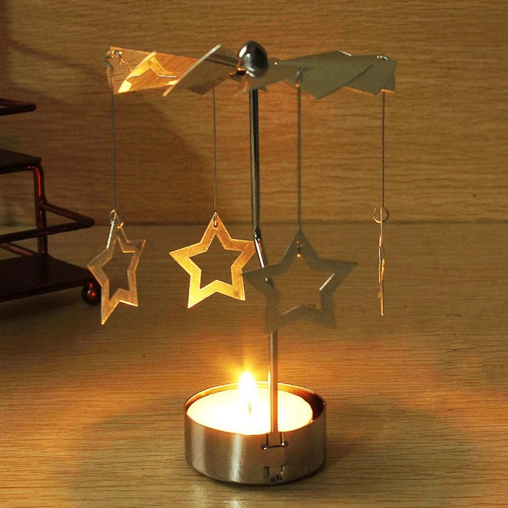 Rotary Candle Holder, Spinning Windmill Candlestick Carousel Candle Tea Light Holder with Romantic Candlestick Ornament for Wedding Party Christmas Home Decor