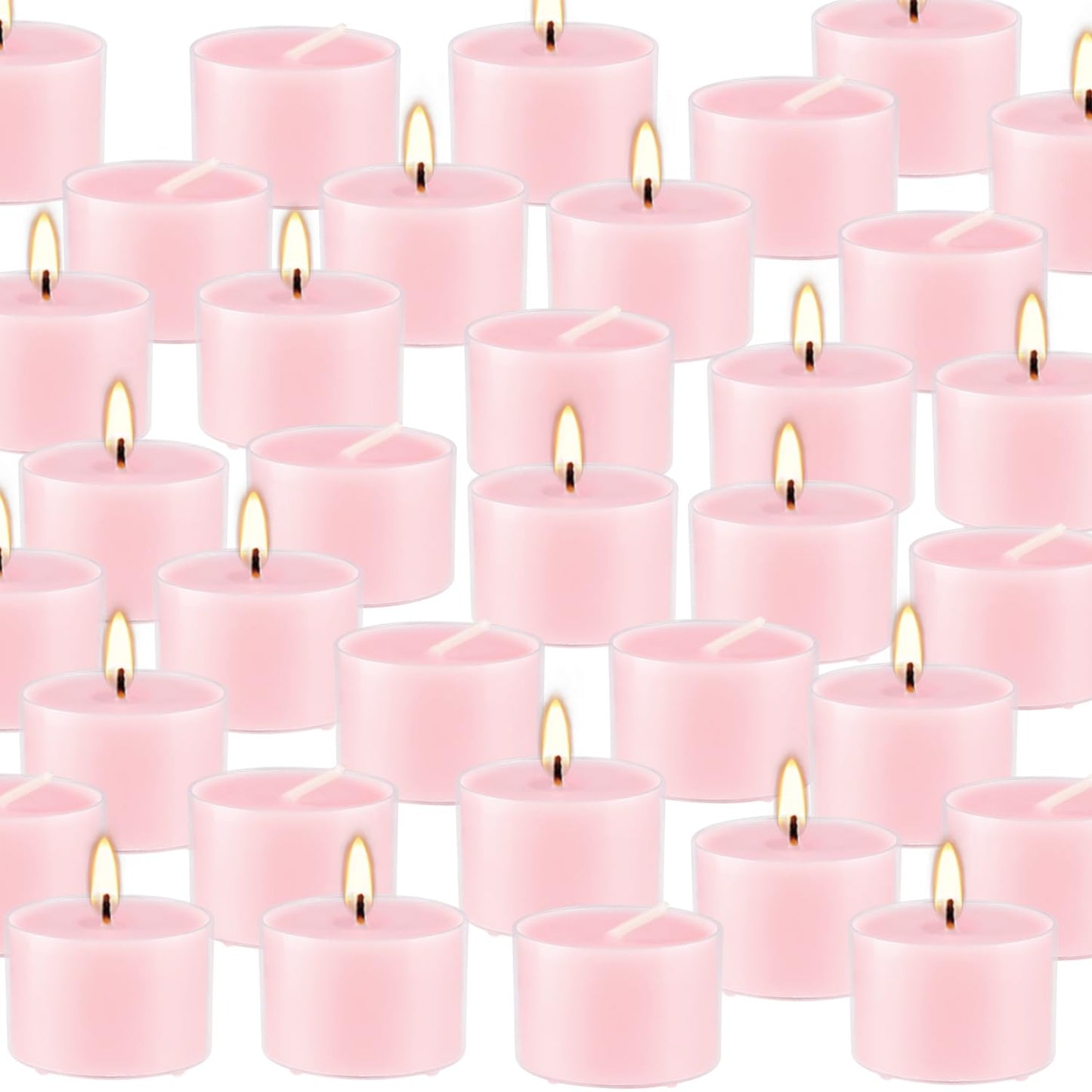 Wfmolcand Rose Scented Candle Tealight Candles in Clear Cup, 8 Hours Consistent Smkless Clean Burning, Great for Valentine's Day Holiday, Wedding, Spa, Emergency and Home Decoration(Pink,50 Pack)