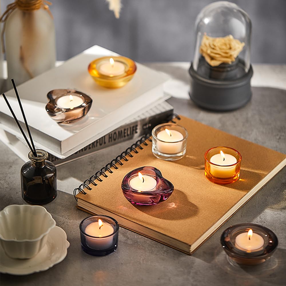ELIVIA Grey Tealight Candle Holders - Set of 12, Round Chunky Glass Candle Holder, 3" Diameter - CH01 - Tea Grey