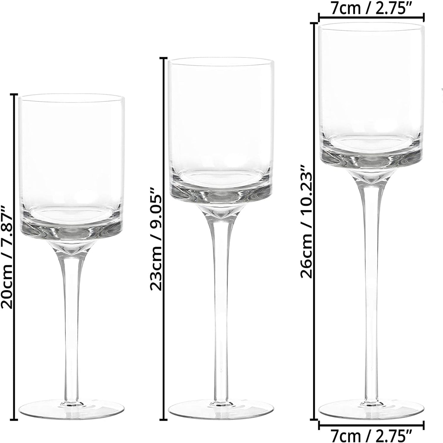 Glass Candleholders Tea Light Candle Holders Clear Wedding Weddings Hurricane Tall Elegant Ideal for Dining Party Home Decor Parties Table Settings Gifts Different Sizes (10 Sets Small Clear)
