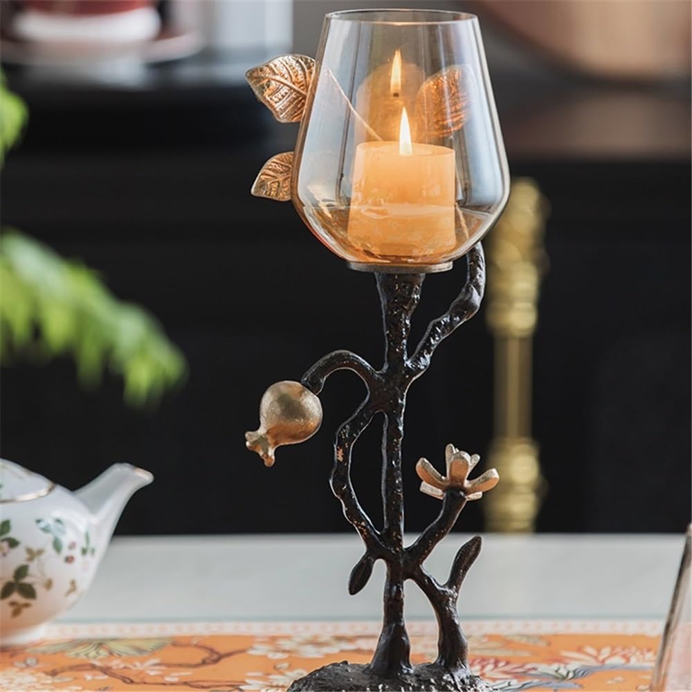 Candlestick Holders Home Creative Candlestick Ornaments Retro Table Decoration Metal Glass Candle Holder Candle Holders(Small)