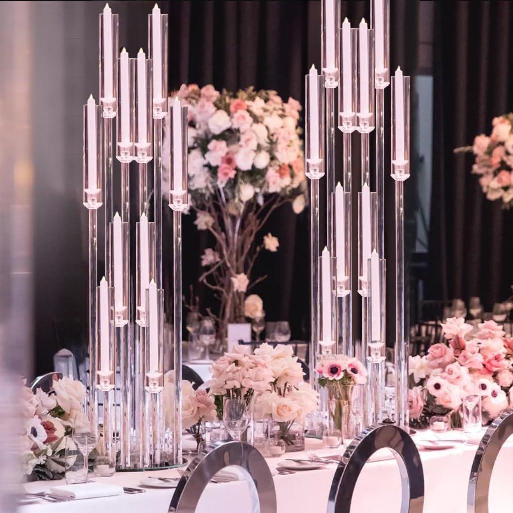 6PCS Candelabra 10 Arm Centerpieces for Tables Acrylic Bulk,Clear Floor Candle Holder for Wedding Candle Sticks Holder Decor for Baby Shower Party Event candelabros para centros de mesa