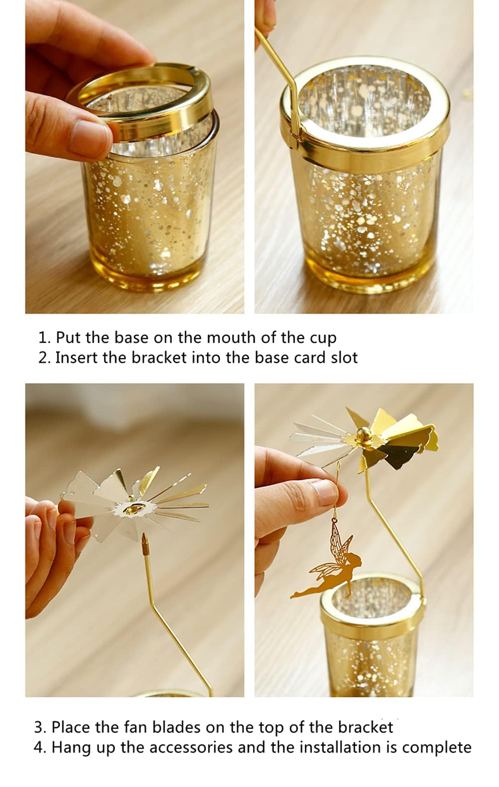 Candle Holders,Rotating Candlestick,Gold Starlight Glass Candle Holder,Restaurant Wedding Christmas Valentine's Day Thanksgiving Wedding Anniversary Birthday Party Table Decoration(Butterfly)