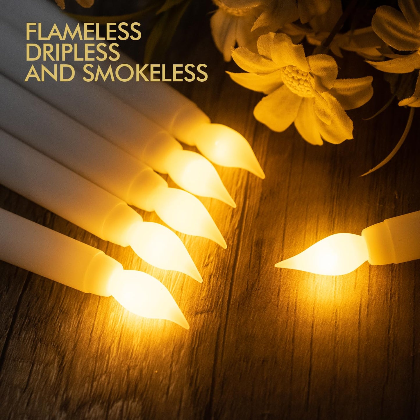 Bazayona 72pcs Flameless Flickering LED Taper Candles Bulk Battery Operated Candles for Christmas Halloween Birthday Wedding Party, (Ivory, 11 inch, 72pcs)