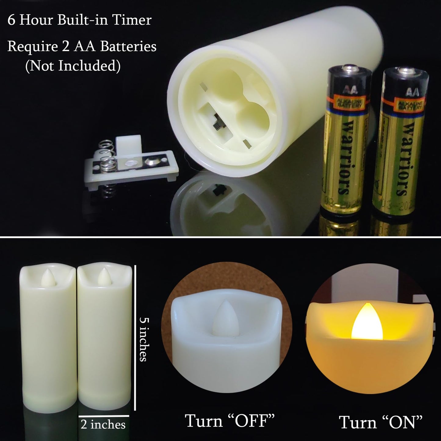 LED Battery Operated Candles 2"x5" Plastic Flickering Flameless Candles with Timer Outdoor Waterproof Wedding Party Halloween Christmas Birthday Decoration Gifts Realistic Slim Tall Pillar Candles