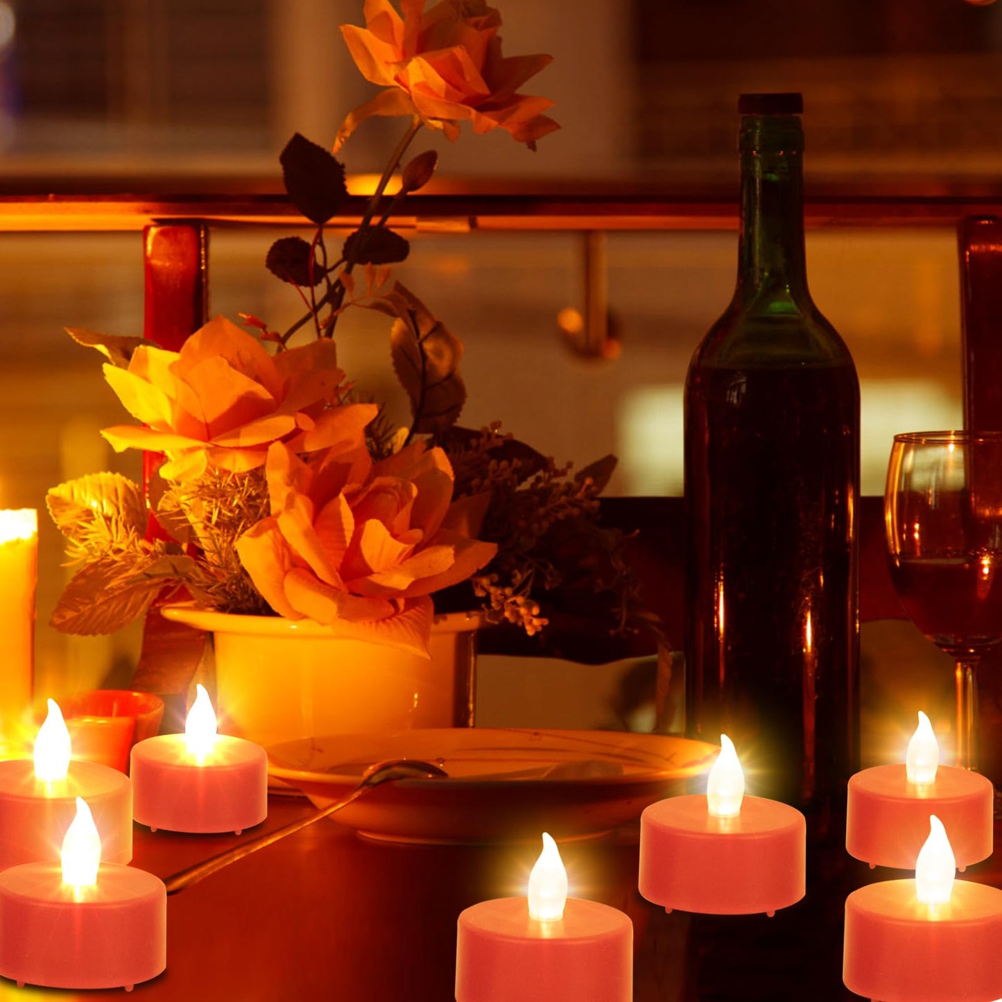 Boakboary Tea Lights Flameless Battery Operated Candles-50 Pack Red LED Electric Flickering Votive Candle Long Lasting 200 Hours, Realistic and Bright for Seasonal Festive Celebrations Decoration