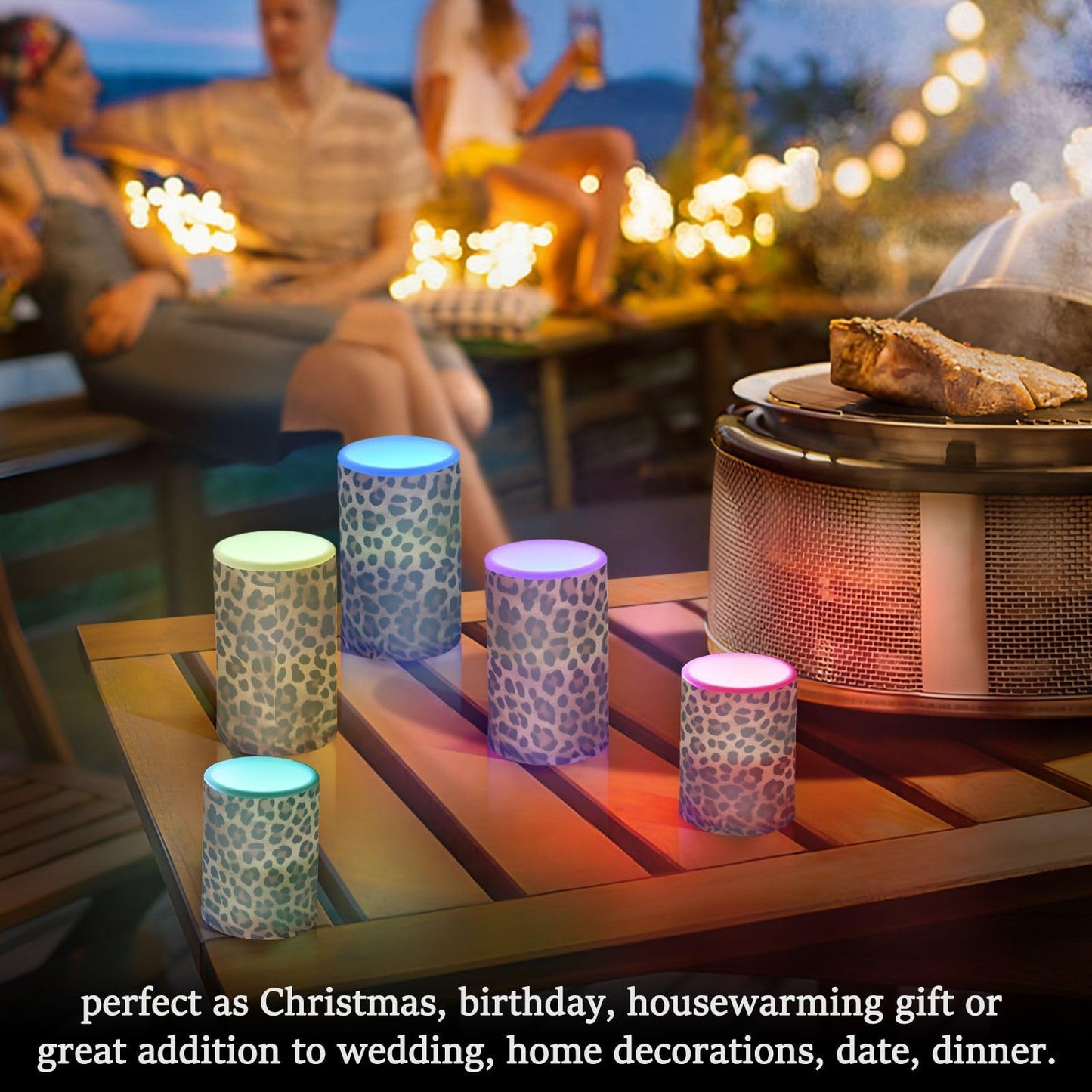 GOODOLD Flameless Candles with Remote Control and Timer, Leopard Print Flickering Candles Battery Operated LED Pillar Candles, Warm Light for Home Decor, Set of 2 (D 3" x H 4" 5")