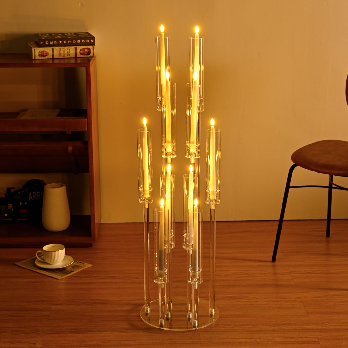 8PCS 10 Arm Acrylic Candelabra Candle Holder for Wedding Table Decor,Clear Candlestick Holders Floor Candle Holder for Party Event Decorations Centro de mesa para boda(Fit 0.8Led Candles)