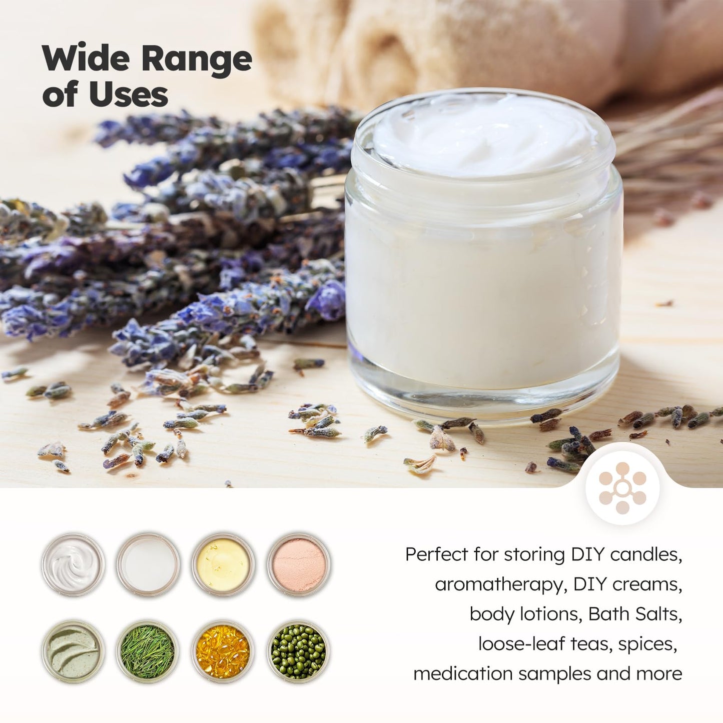 2 oz Glass Jars with Lids, 36 Pack Clear Small Glass Jars with Woodgrain Lids Leakproof Round Airtight Empty Cosmetic Travel Containers with Inner Liners for Lotions Powders and Candle Making
