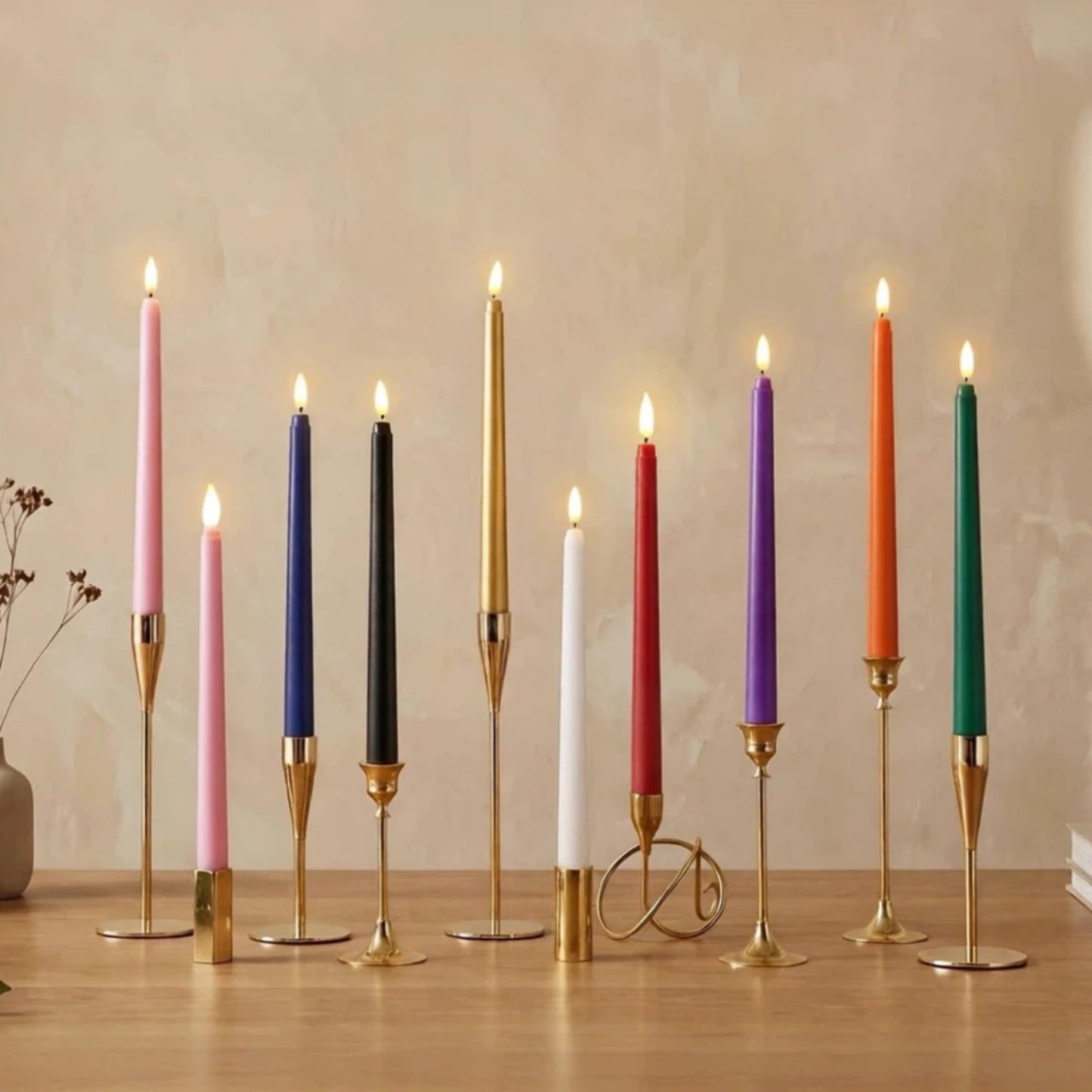 Ni-JASW Green Flameless Taper Candles with Remote Timer, Flickering Battery LED Candlesticks Spring Home Decor Set of 12