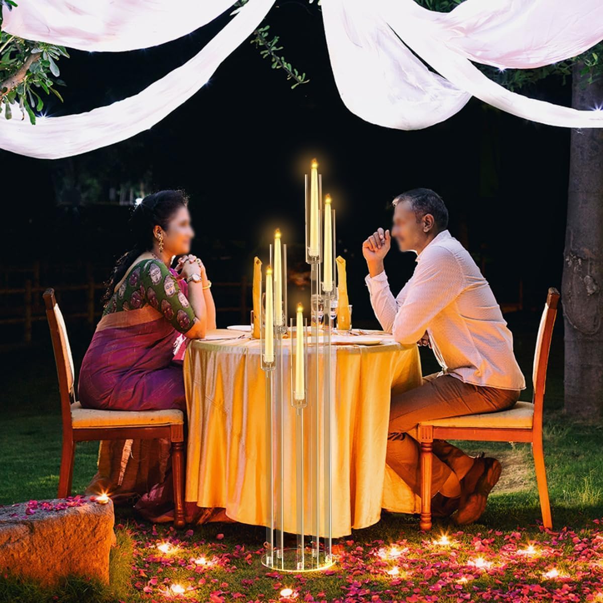 Fullvaseer 8pcs 5 Arm Floor Candelabra,Acrylic Floor Candle Holder for Wedding Centerpiece Tall Clear Candle Holders for Ceremony Birthday Party Home Decoration Fit 0.8 LED Candles