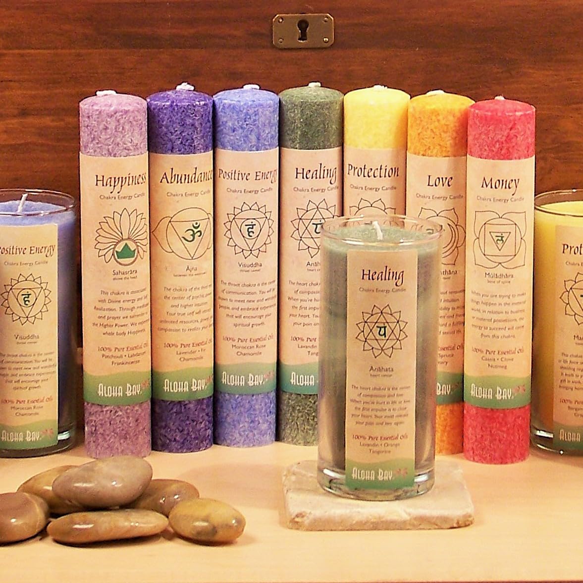 Premium Scented Candle Hand Made Chakra Energy Pillar | 4-Pack | Happiness, Sahasrara | Yoga, Prayer & Meditation Candle | Long Burn 15 Hours | Essential Oils of Patchouli & Frankincense | Aloha Bay
