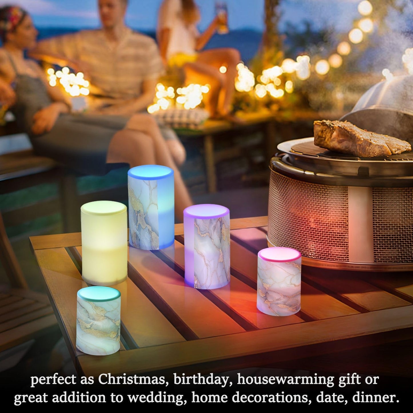 Zathe Flameless Candles Color Changing Flameless Candle Lantern for Outdoor Marble White White
