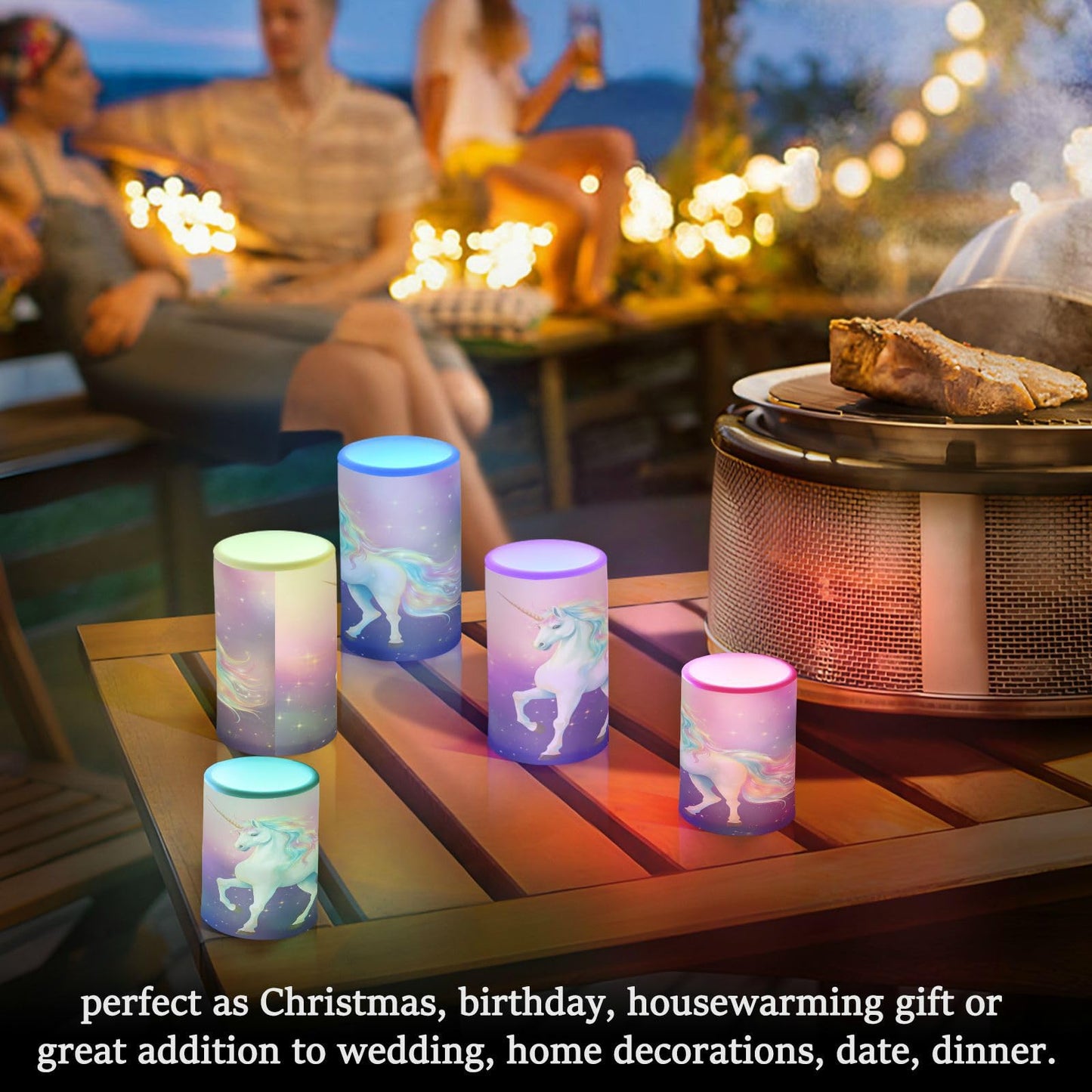 Lights Flameless Candles Rainbow Fairy Unicorn Stars Pillar Candles Set of 2 Battery Operated Remote Control Warm Lights Home Decor