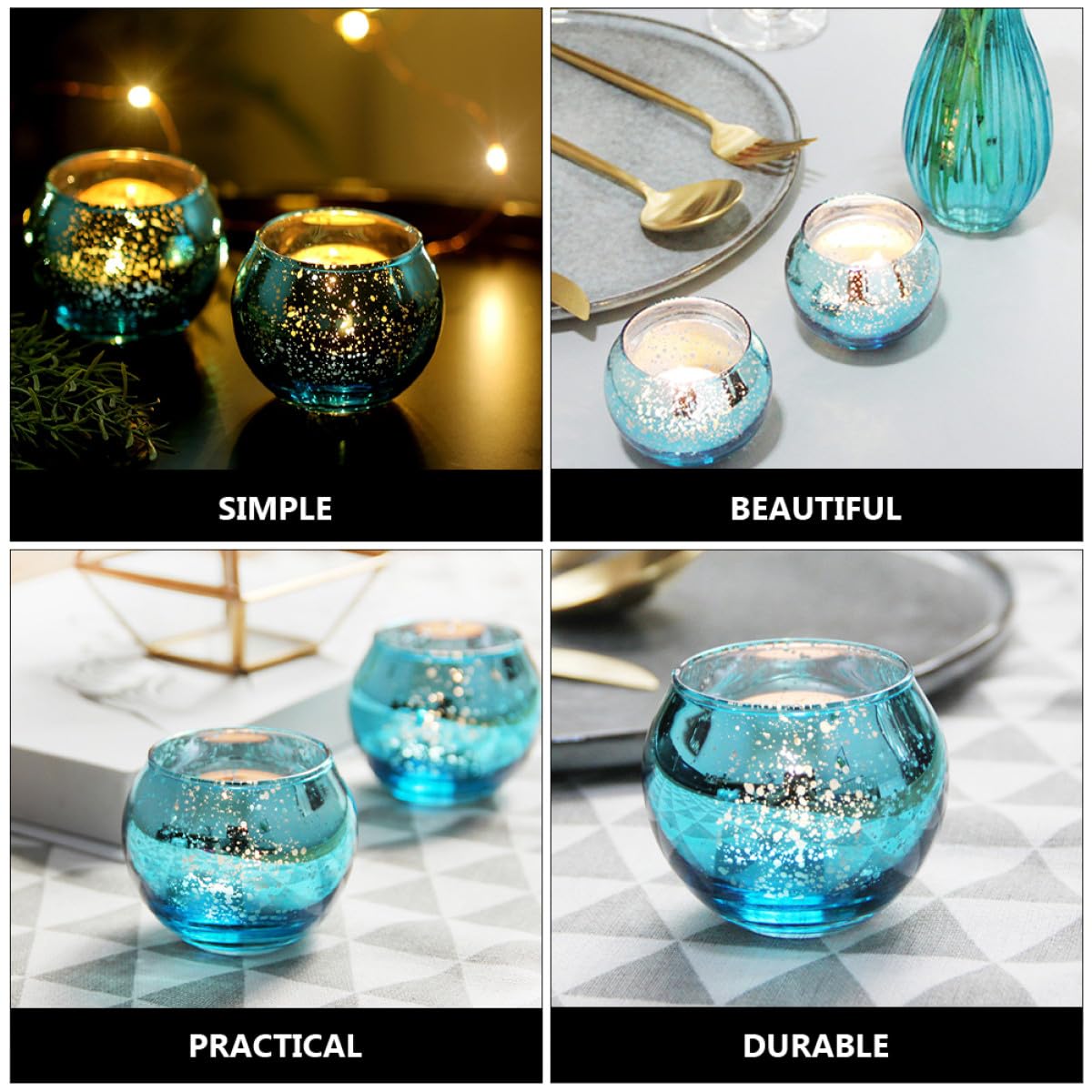 Beaupretty 12pcs Glass Candleholders with Blue Dot Pattern Decorative Hollow Candle Cups for Home Décor, Votive Candle Holder Set Suitable for Weddings and Hotels