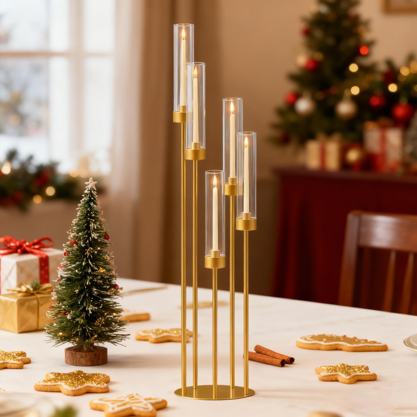 35in 1 Set Gold Candelabra Candle Centerpieces for Tables Candlesticks Holder Wedding Centerpieces Table Decorations Acrylic lampshade Fit 0.9" LED Candle