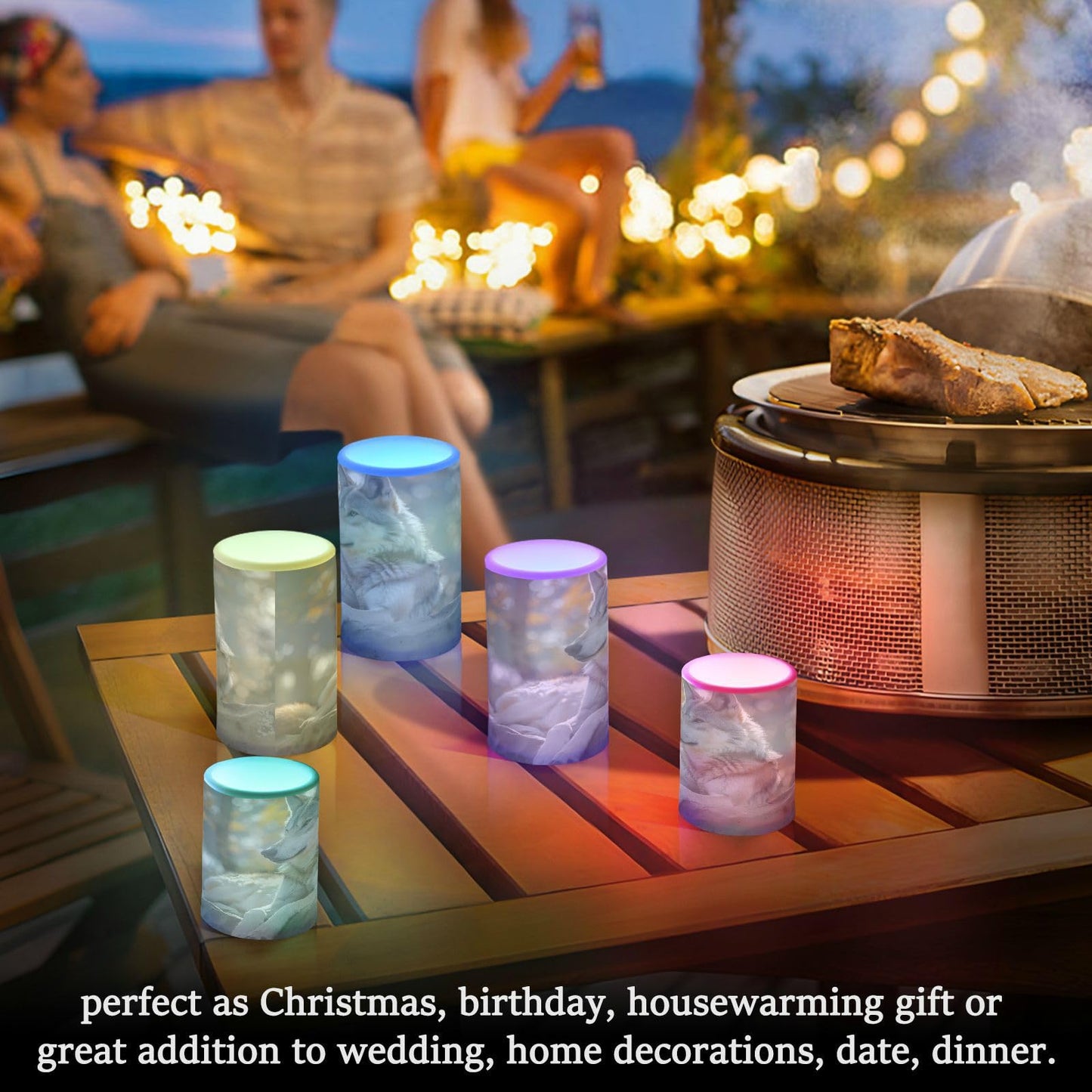 ALAZA Lovely Wolf Real Flickering Flameless Candles Battery Operated with Remote Timer,Tea Light Candles LED Pillar Votive Candles Set of 2 for Outdoor
