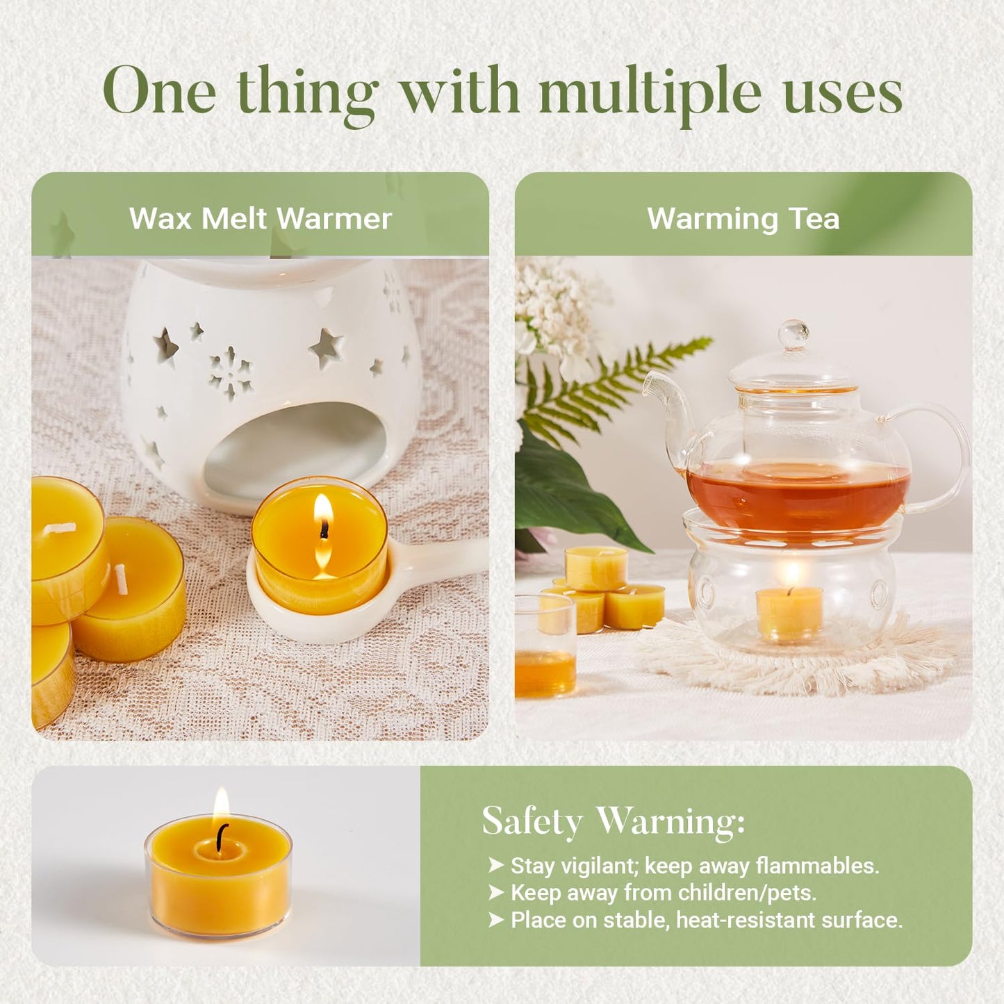 Ashlux 6 Hours Beeswax Tealights Candles, 48 Packs Pure Beeswax Tea Lights