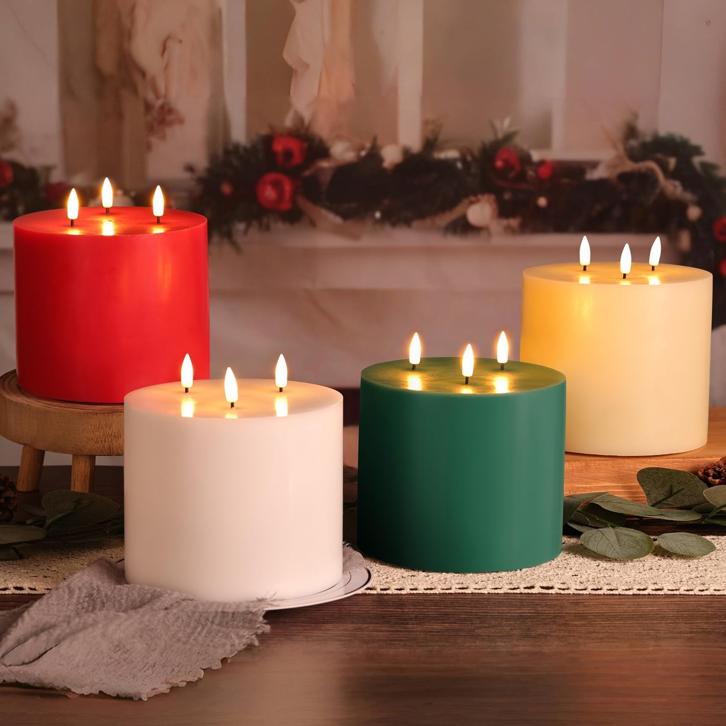 Girimax White 3 Wick Flameless Candle with Remote, 6x6 inch Giant LED Pillar Candle, Battery Operated Real Wax Flickering