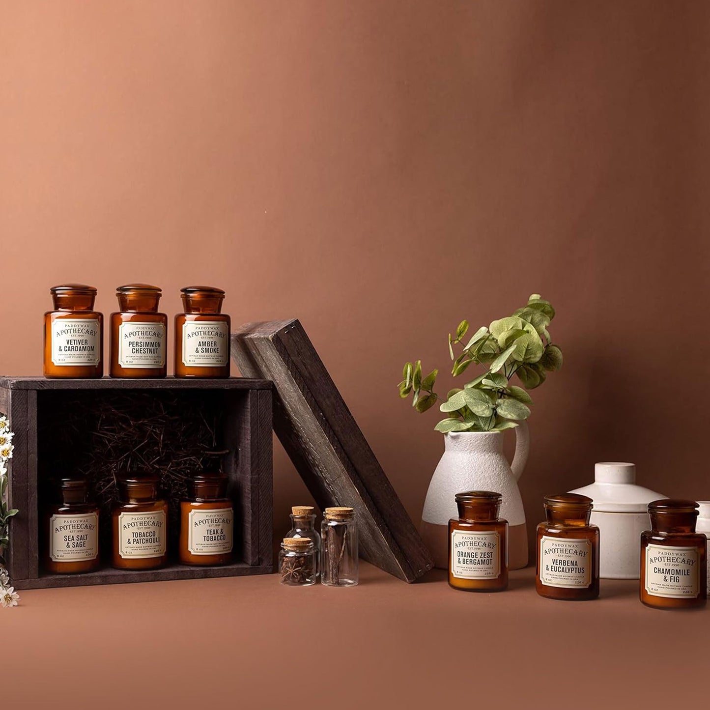 Paddywax Artisan Apothecary Scented Candle with Lid in Reusable Glass Jar, Clean-Burn Soy Candle with Approx. 54 Hour Burn Time, Tobacco & Patchouli, 8 oz.