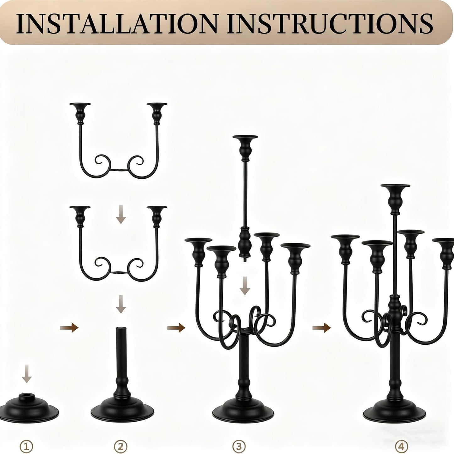 LANLONG Candelabra Centerpieces for Tables, 2Pcs Metal Tall Candle Holder for Taper Candles, 5 Arm Candlestick Holder for Wedding Centerpiece Decor Party Event Reception Decoration,Black,19.7in-2pcs