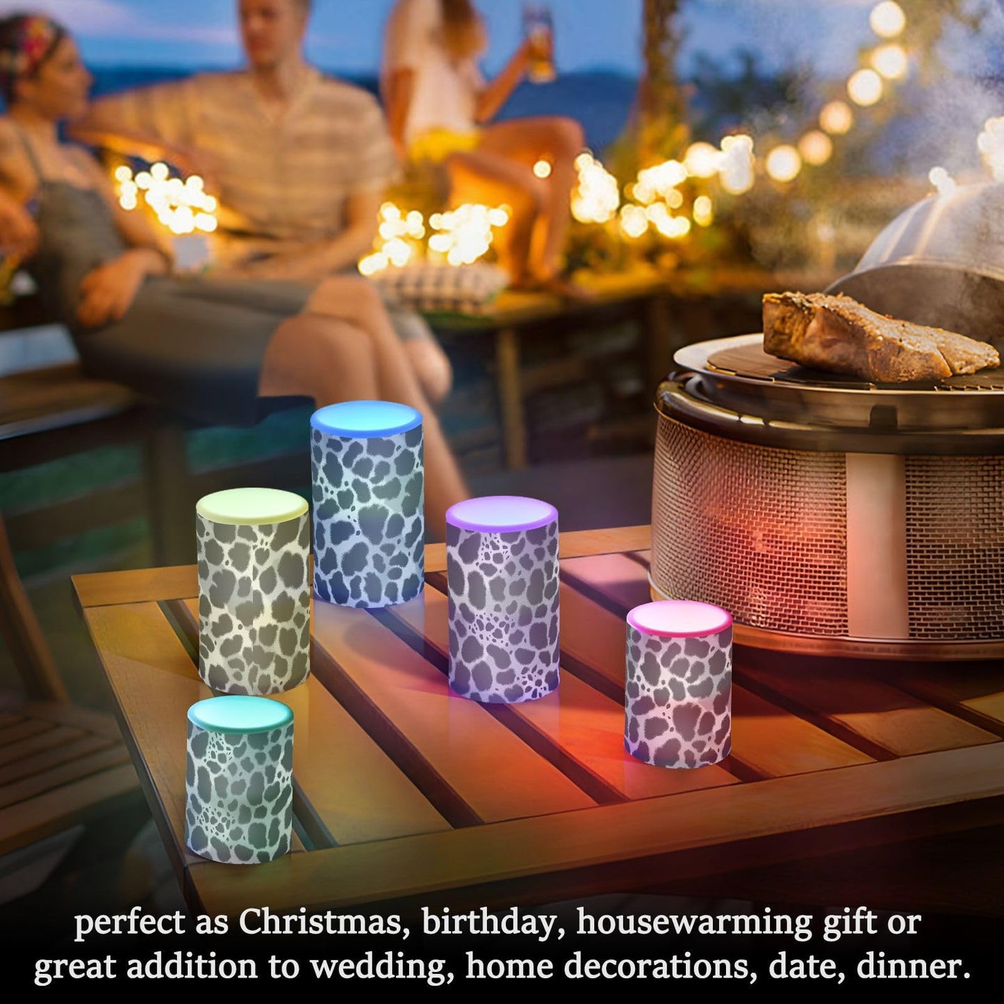 Pigsaly Flameless Candles Battery Operated Leopard Skin Flickering Led Pillar Candles with Remote Control White Black Animal Print Colour Changing Warm Light Candles for Wedding Halloween Christmas