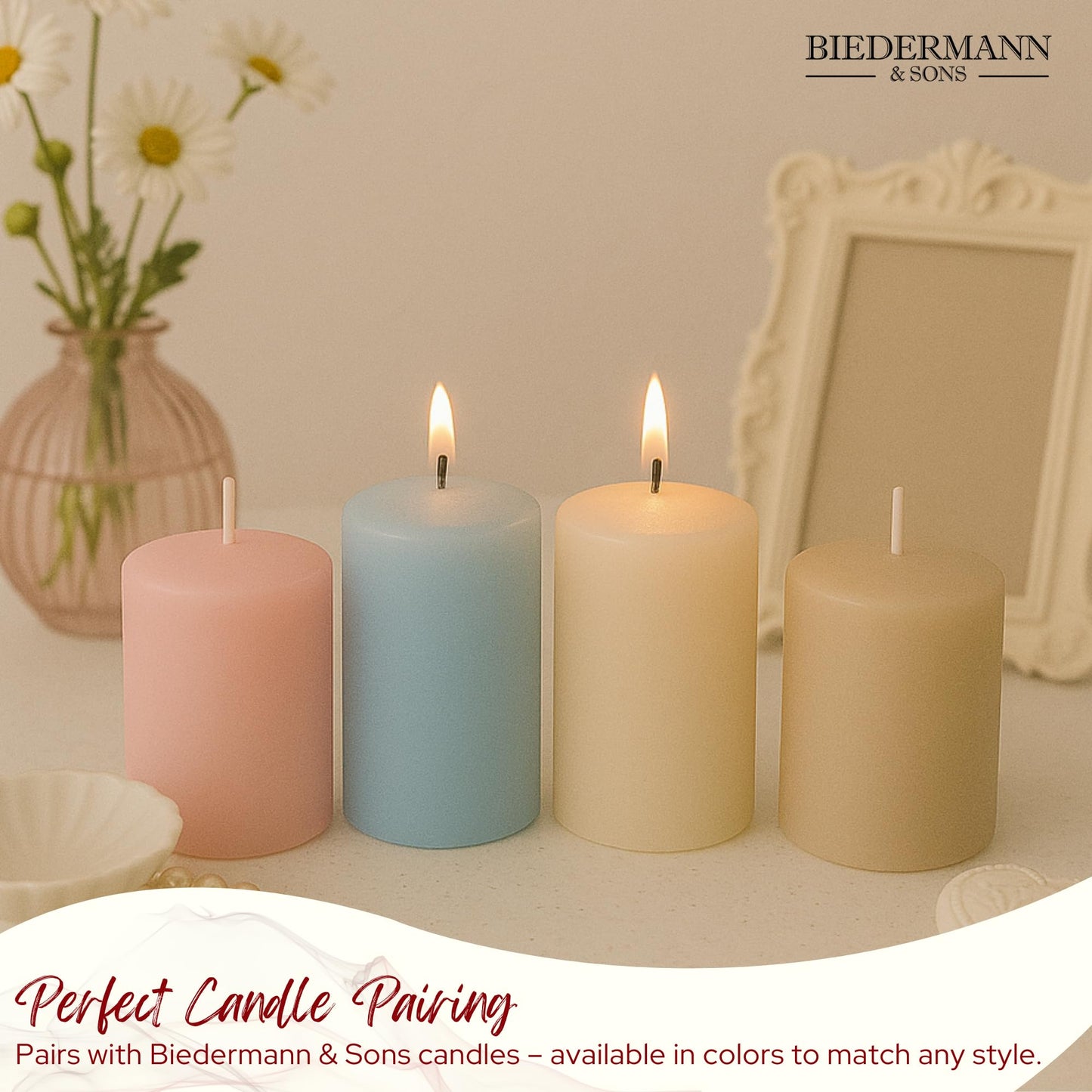 Biedermann & Sons Wooden Pillar Candle Holder, Brown, 9.75 Inch Tall, Fits Up to 3 Inch Pillar Candles, Decorative Candle Stand for Mantels, Tables and Centerpieces