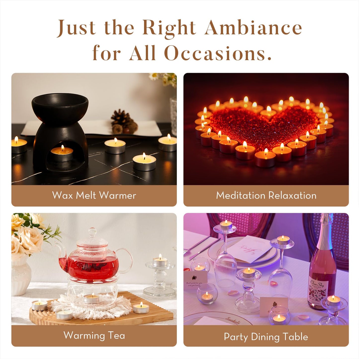 Ashlux Unscented Palm Tea Lights Candles 100 Pack Bulk, 4.5 Hours Long Burning White Tea Lights,Non-Paraffin, Smokeless, Mini Tealight Votive Candles for Wedding, Christmas Lights, Party, Christmas