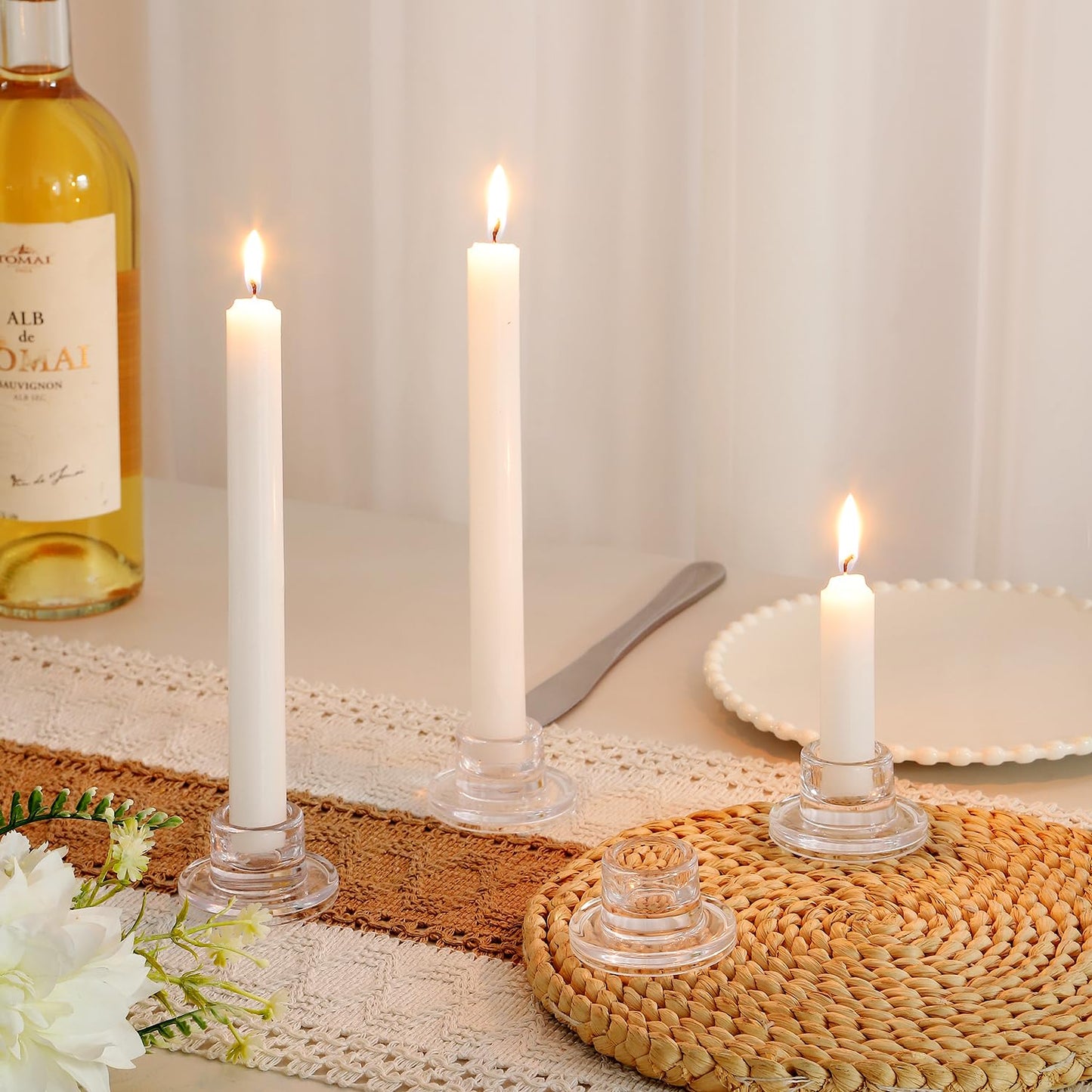 ZQXJWF Clear Glass Taper Candle Holders Set, Round Base Design, Elegant Dining Table Decor, for Table Centerpiece Wedding Party Advent Christmas Home Decorations (48, Clear)