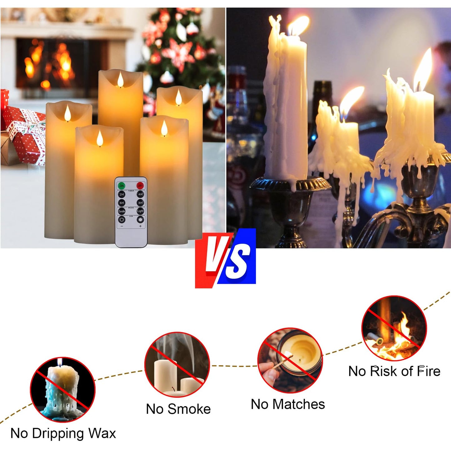 Biyanuo Flameless Battery Operated LED Candles 3D Wick with10key Button Remote Control 24-Hour Timer Set of 5 Electric Flickering Pillar Real Wax,Wedding, Party, Home Decoration