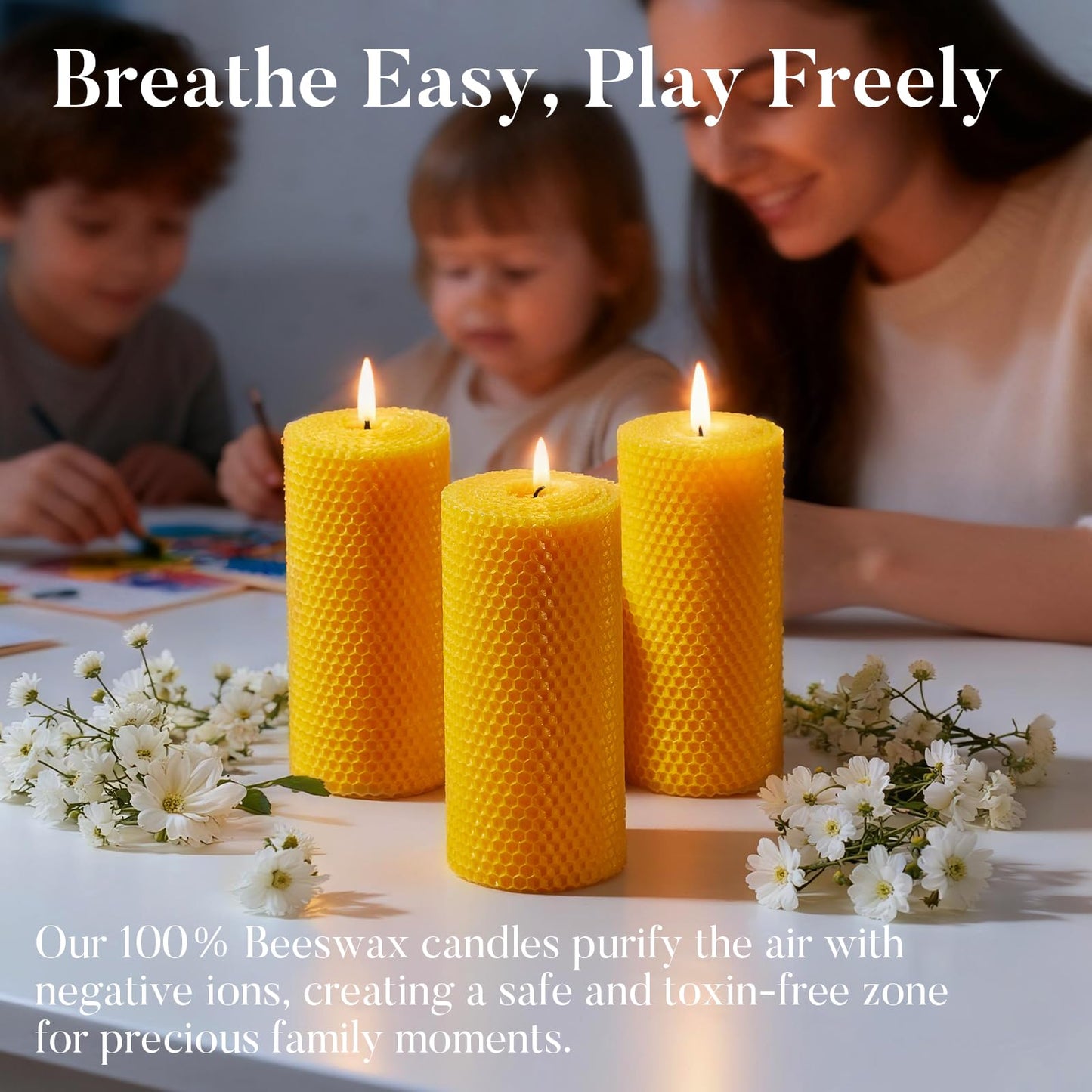 Beeswax Candle Set - 48 Pack Tea Lights + 24 PackTaper Candles + 3 Pack Pillar Candles | Unscented Dripless Smokeless Clean Burning Long Lasting Candles for Wedding Home Decor Dinner Church Holiday
