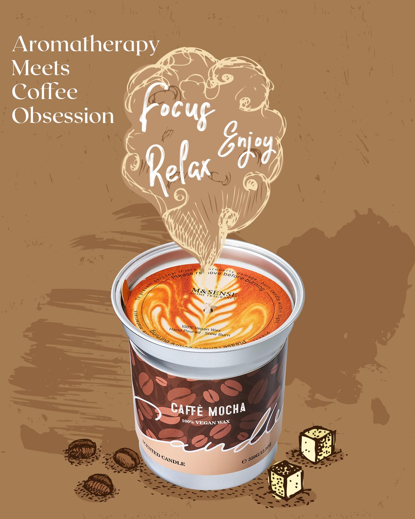 M&SENSE Caramel Macchiato Scented Coffee Candle, 16.2oz