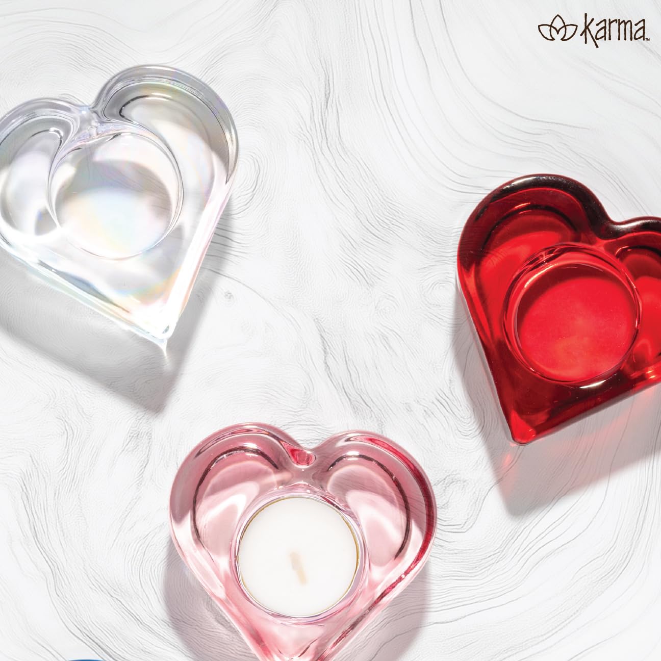 Karma, Glass Heart Tealight Holder, Chunky Glass Candle Holder Votive for Home and Party Decor, Wedding Table Centerpiece, Red
