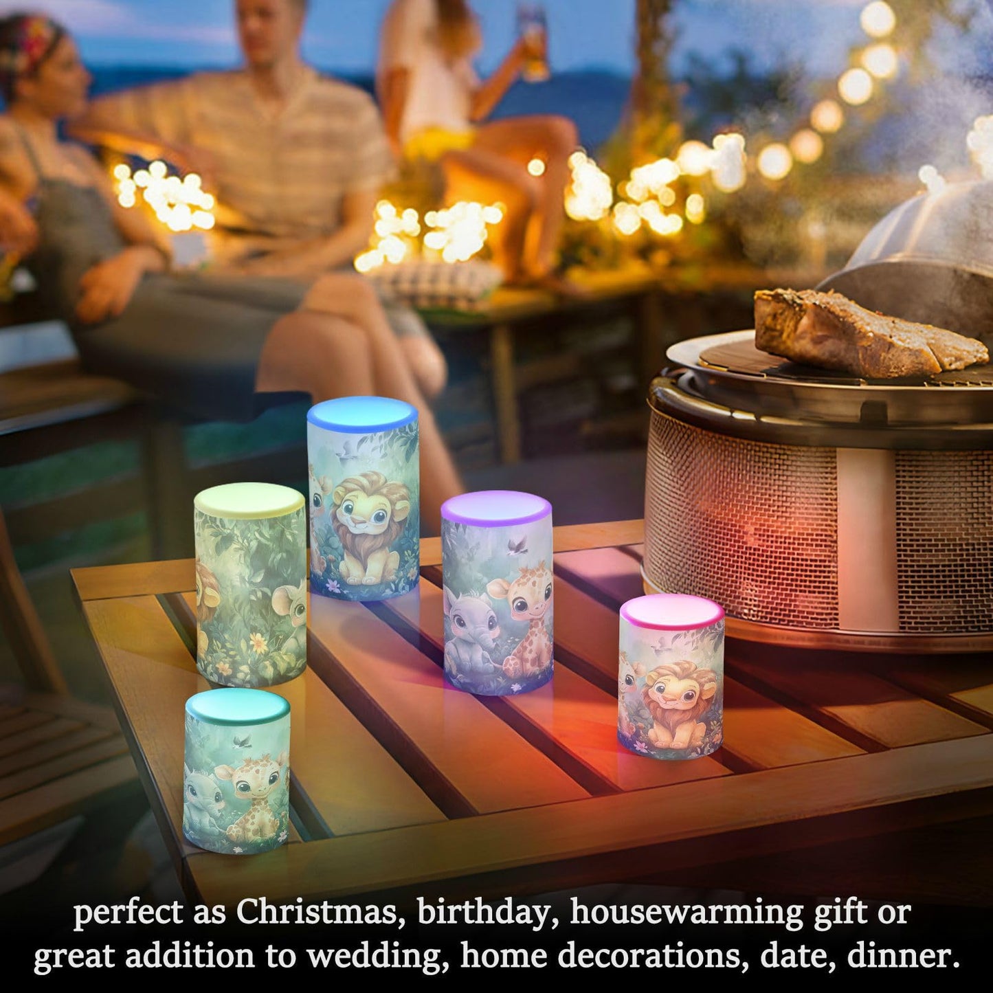 DOMIKING Animals Jungle Lion Green Pattern Flameless Candle Battery Operated Flickering LED Candles with Remote and Timers Tea Lights Candles for Home Fireplace Wedding Festival Decor Table, 2 Pack