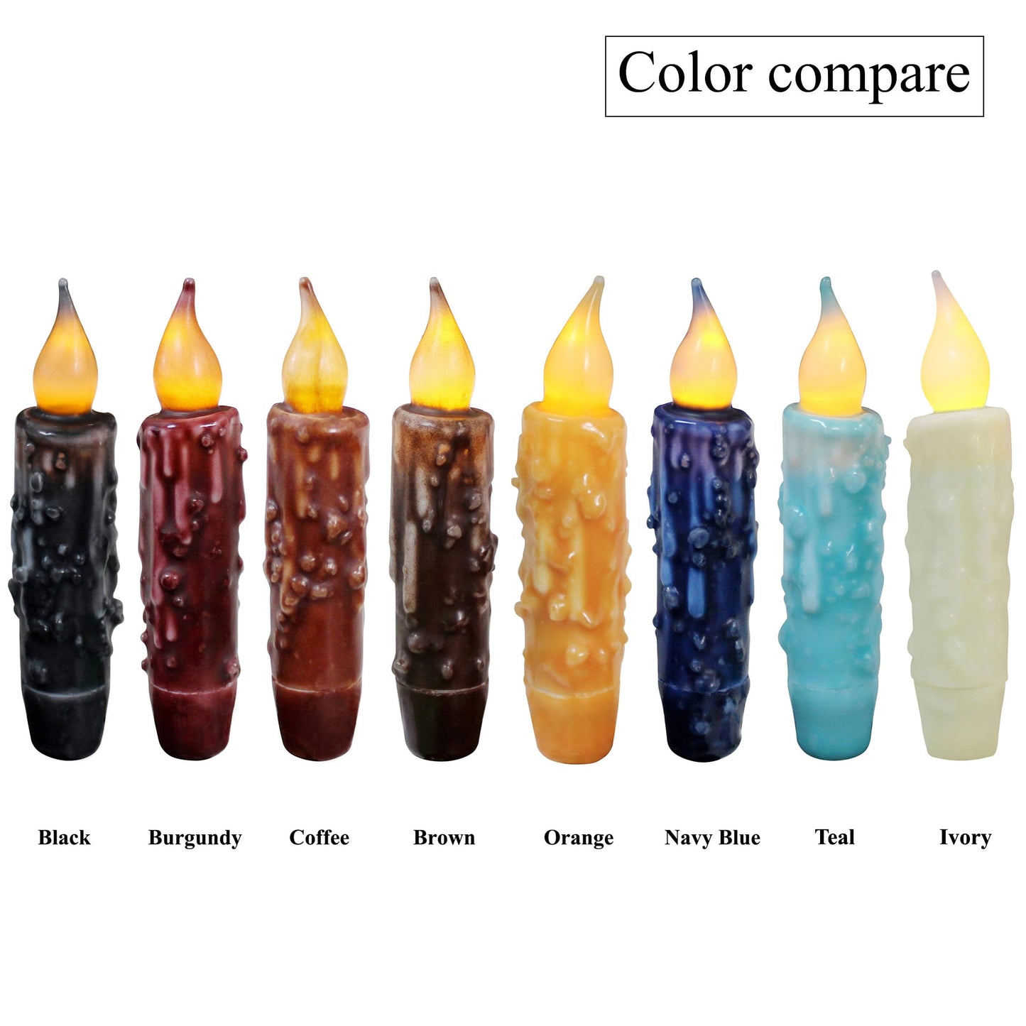 CVHOMEDECO. Real Wax Hand Dipped Battery Operated LED Timer Taper Candles Rustic Primitive Flameless Lights Decor, 4-3/4 Inch, Orange, 2 PCS in a Package
