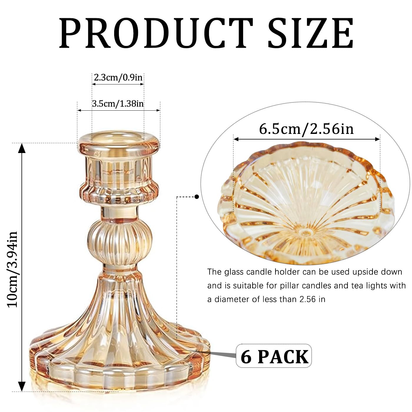 6 Pack Glass Taper Candlestick Holders, Gold Candlestick Holders, 4" H Stripe Crystal Candle Holders Decorative Candle Stand Centerpiece for Wedding, Festival, Dinning Party Table Decor