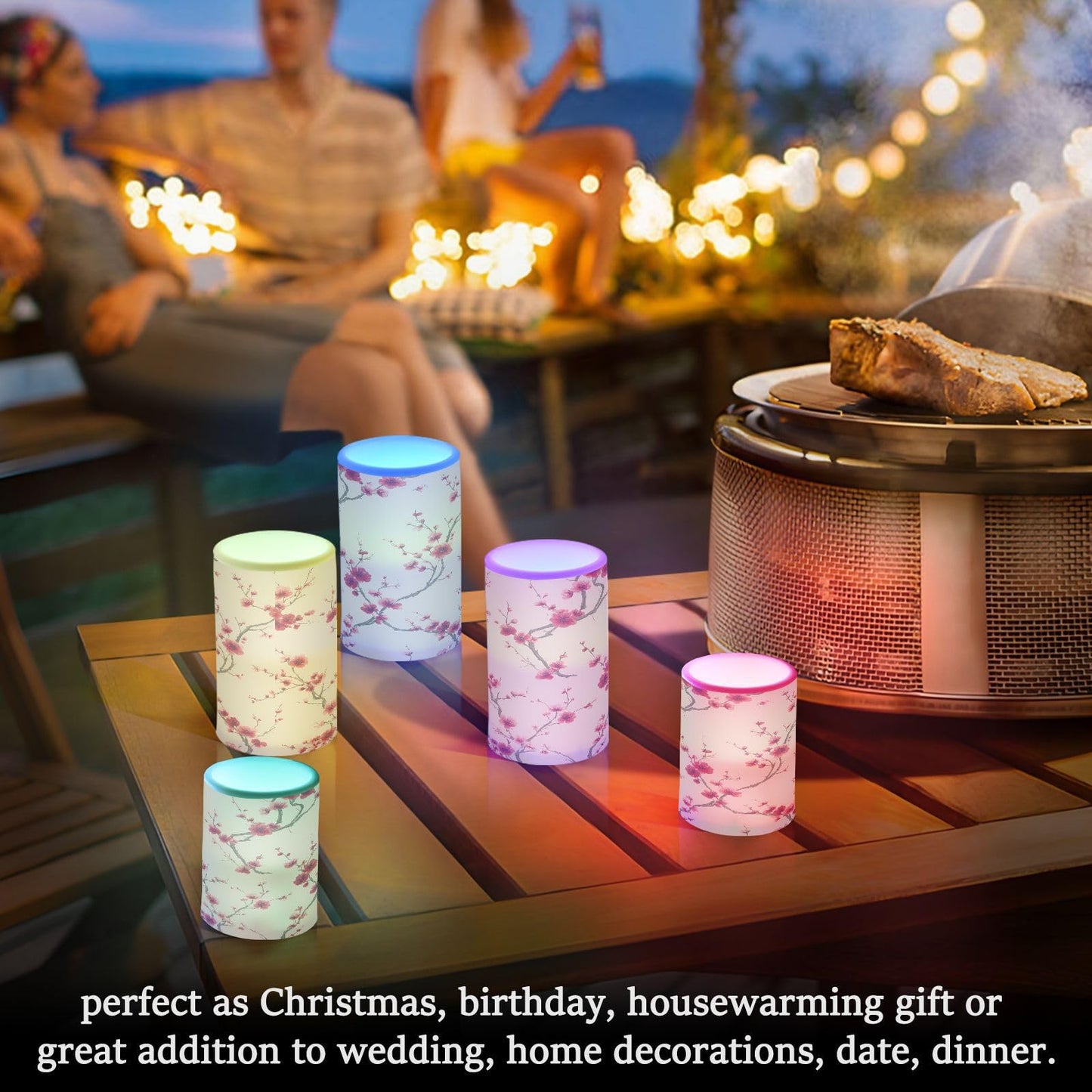 panksolu Flickering Flameless Candles, Red Cherry Blossom LED Candles with Remote Timer, Battery Operated Candle for Valentine Wedding Halloween Christmas Decor - Set of 2