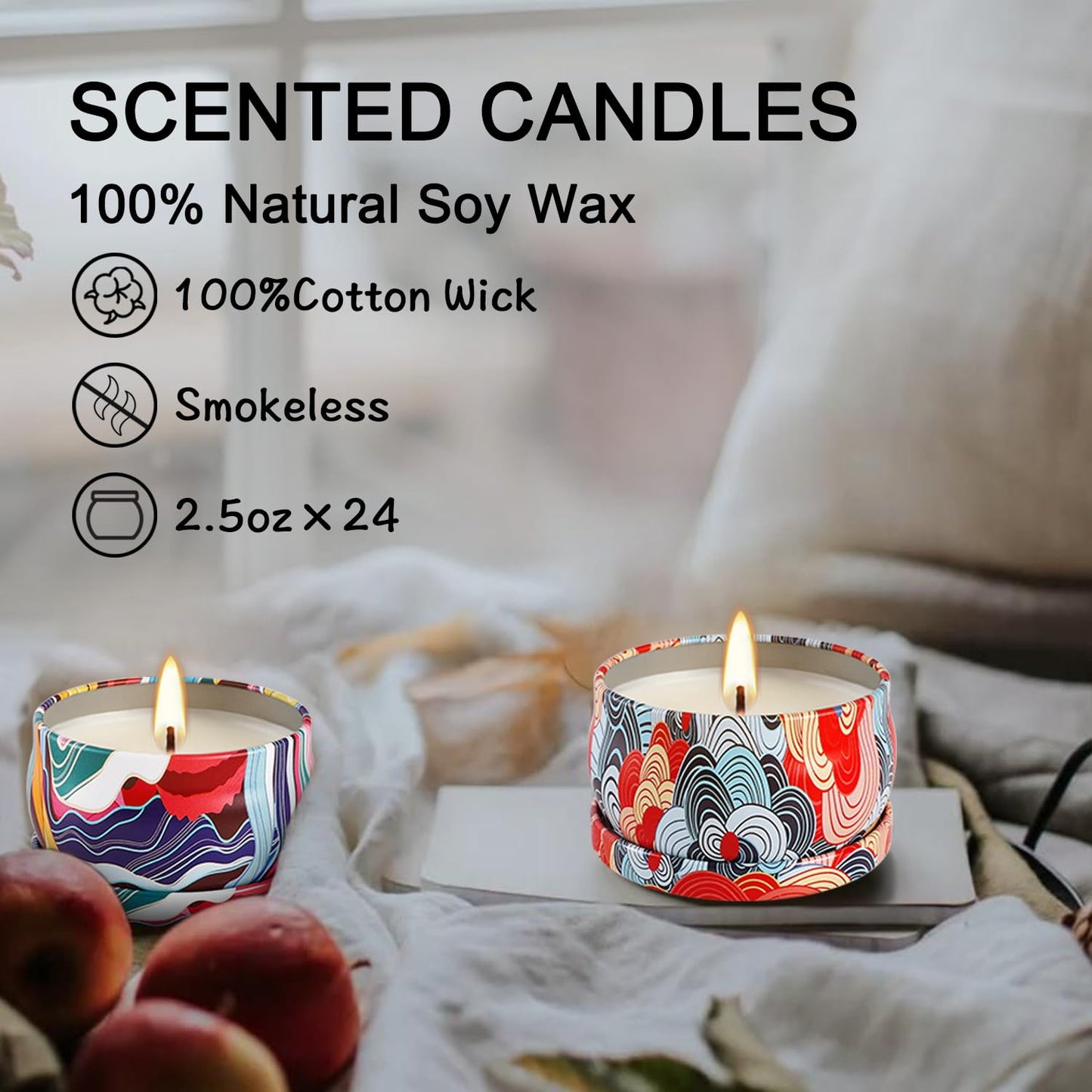 WPONSZU Set 24 Pack Scented Candles Gifts Soy Wax Travel Tin Jar Candles for Home 2.5 OZ jar Candles for Mom for Christmas, Birthday, Thanksgiving, Mother's Day