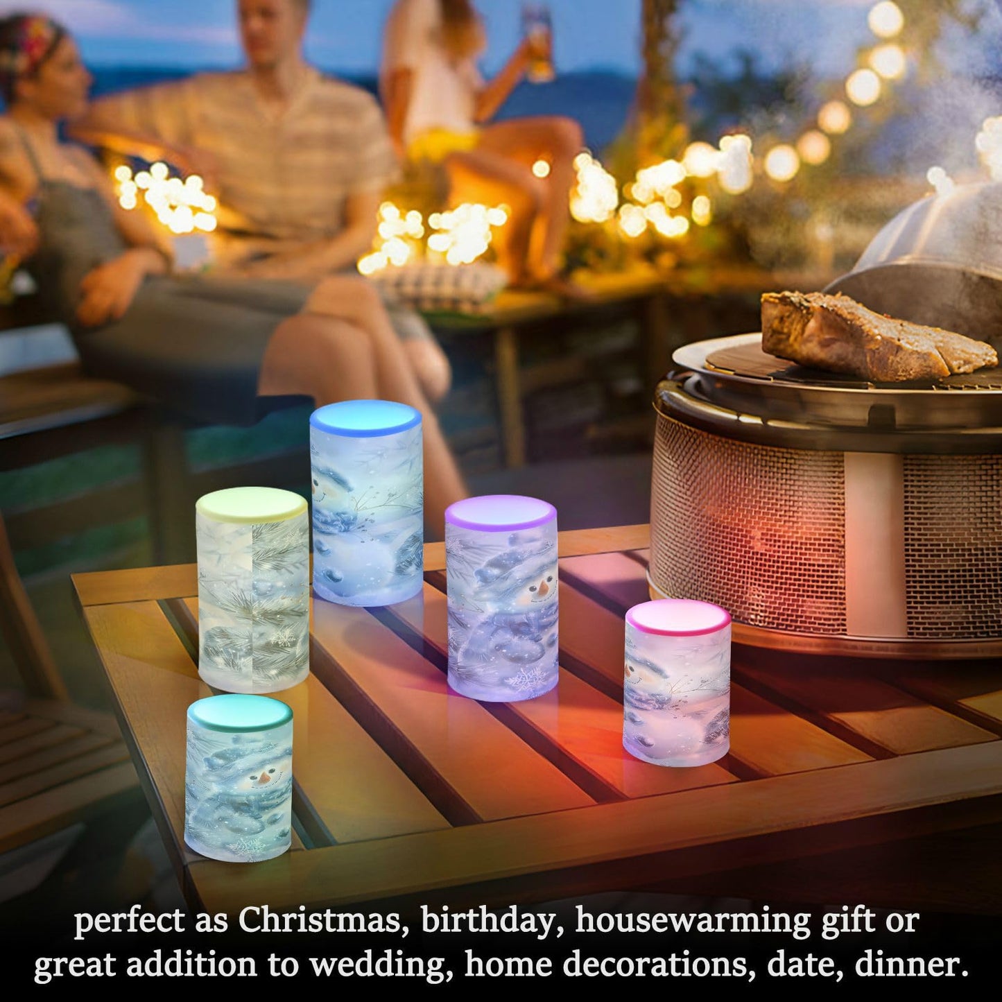 ALAZA Blue and Silver Christmas Snowman Flickering Flameless Candles Battery Operated with Remote Timer,Tea Light Candles LED Pillar Votive Candles Set of 2 for Outdoor Indoor Decorations