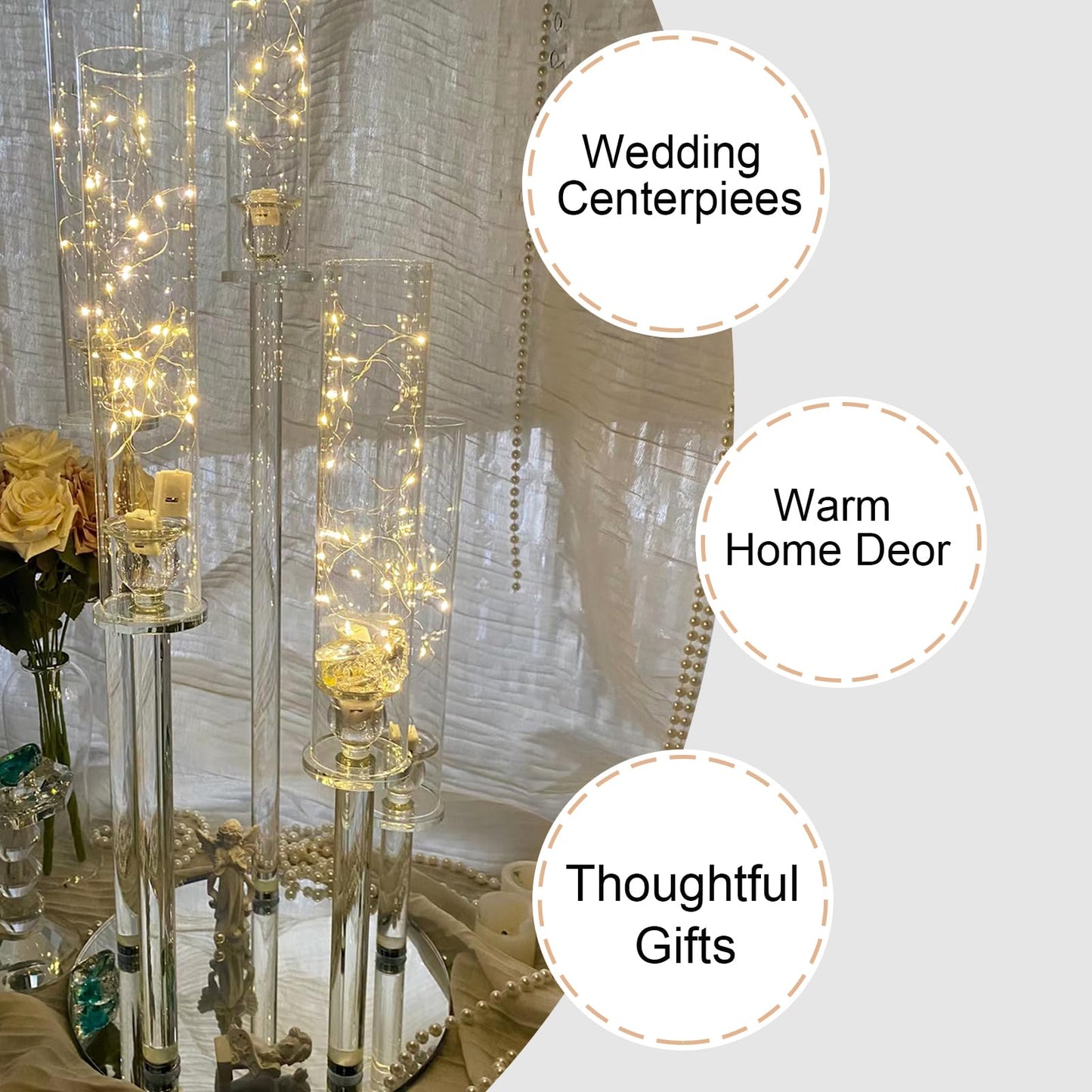 Cheloment 4 Sets 5 Arms Acrylic Candelabra Centerpieces for Tables, 22.8" Clear Candle Holder for Wedding Dinner Party and Home Decor,Candlesticks Holder with LED Candles