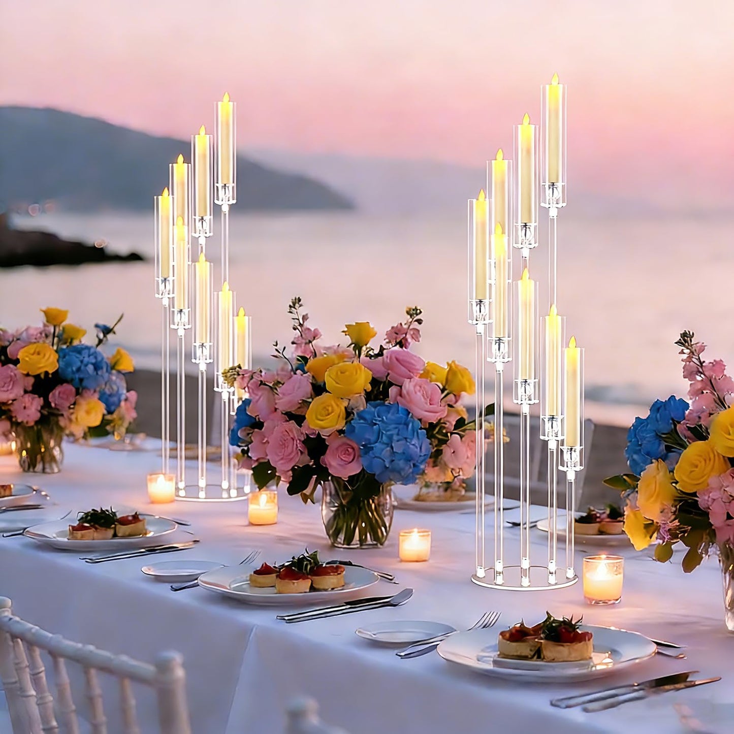 10pcs 8 Arm Acrylic Candelabra for Wedding,49inch Tall Floor Candle Holders Clear Candlesticks Holder for Housewarming Gift Fireplace Valentine's Day Birthday Party Home Decoration