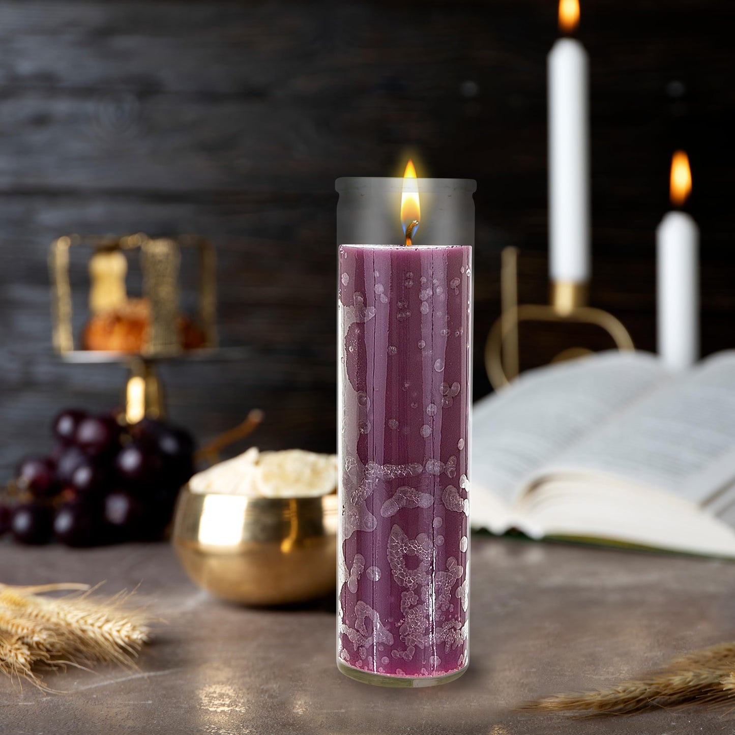Mega Candles 6 pcs Unscented Purple 7 Day Glass Container Devotional Prayer Candles, Premium Wax Candle 2 Inch x 8 Inch, Sanctuary, Vigils, Prayers, Blessings, Religious, Memorials, Remembrance