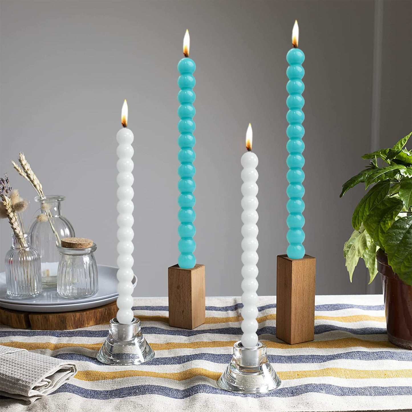 LPUSA Green Spiral Taper Candles Twisted Candle Conical Stick Candles for Holiday Wedding Party Wax Unscented Dinner Candle Dripless,Christmas Gift H 10 Inch, 4pcs(Green-C)
