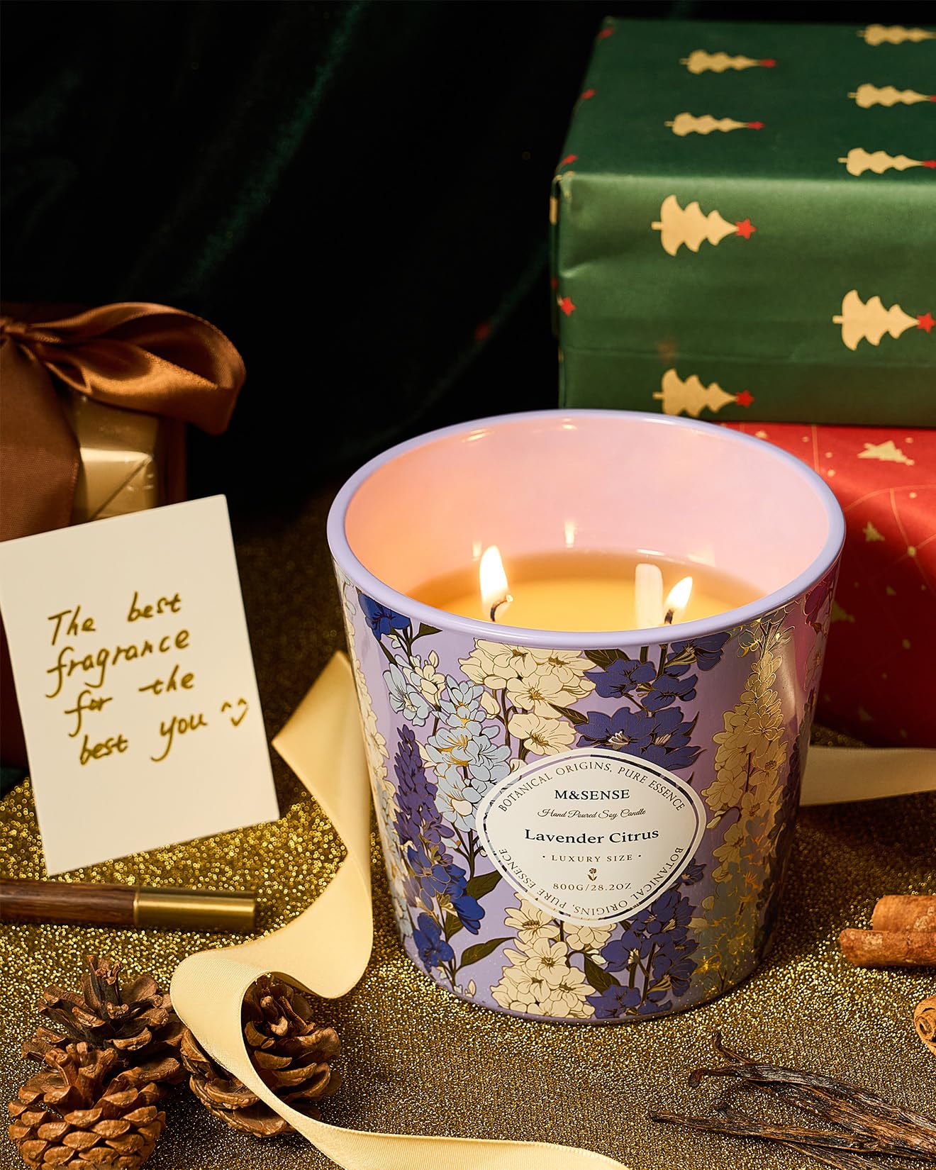 M&SENSE Lavender Citrus Scented Candle, 28.2oz 3 Wick Natural Soy Wax Large Candles, Long Lasting Clean Slow Burning No Toxic Décor for Home Relaxation, Romantic Dates & Gift-Giving