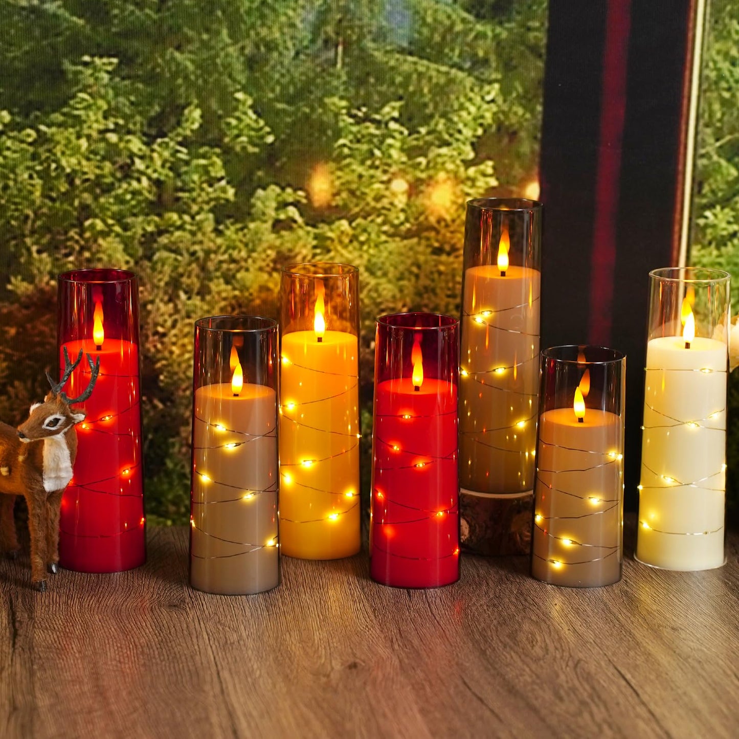Sasigeiaa Flameless Candles with Embedded Star String - Battery Operated LED Candles, with Remote,12 Gold Flickering Candles for Christmas, Weddings, Home Decor & Party,(D 2.3"×H 5" 6" 7")